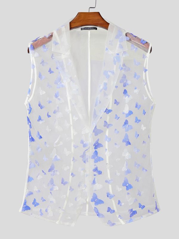 Men's Genderless Aesthetic 3D Butterfly Embroidered Organza Waistcoat SKUL68374