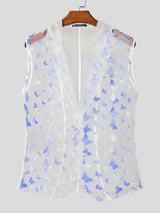 Men's Genderless Aesthetic 3D Butterfly Embroidered Organza Waistcoat SKUL68374