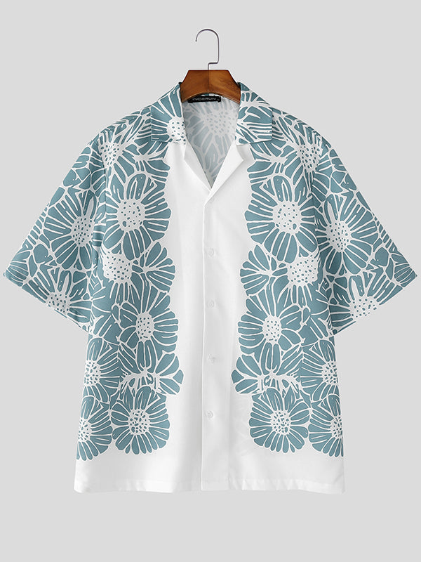 Mens Lace Patchwork Short Sleeve Shirt SKUL08489