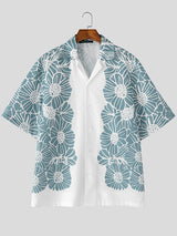 Mens Lace Patchwork Short Sleeve Shirt SKUL08489