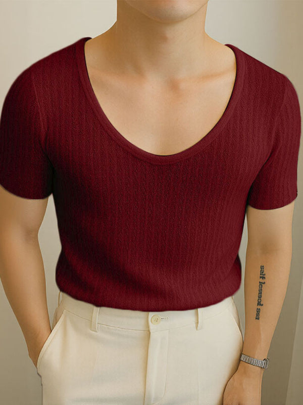 Mens Textured V-Neck Short Sleeve T-Shirt SKUL13340