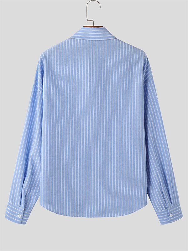 Mens Striped Loose Long Sleeve Shirt SKUL03654