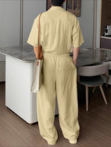 Men's Solid Color Lapel Casual Two Pieces Outfit SKUL30320