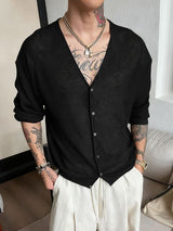 Men's Solid Color Sheer Casual Long Sleeve Cardigan SKUL39017