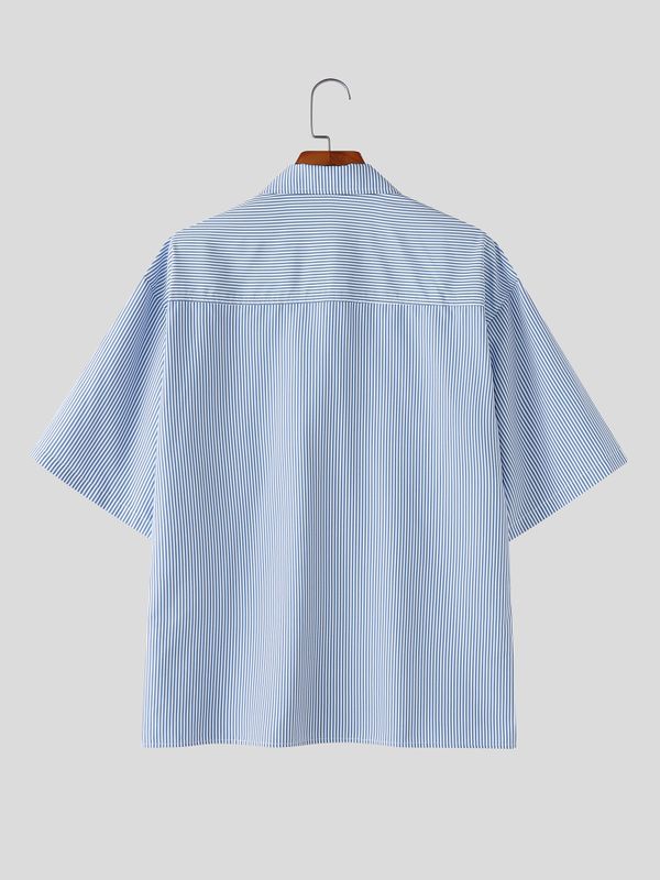 Men's Striped Utility Short Sleeve Shirt SKUL58657