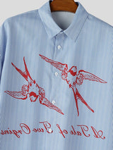 Men's Vintage Artistic Swallow Print Vertical Ribbed Short Sleeve Shirt SKUL69375