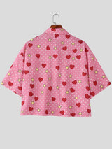 Men's Heart Star Polka Dot Print Half Sleeve Shirt SKUL54683