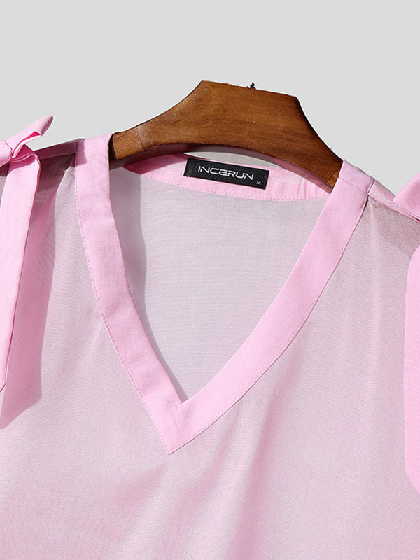 Mens Bowknot Design Sheer Long Sleeve Shirt SKUL09498