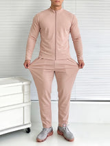 Men's Athletic Minimalist Gym Workout High-Stretch Full-Zip Two Pieces Outfit SKUL85977