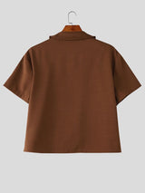 Men's Asymmetrical Slanted Placket Heart-Button Round Collar Shirt SKUL59567