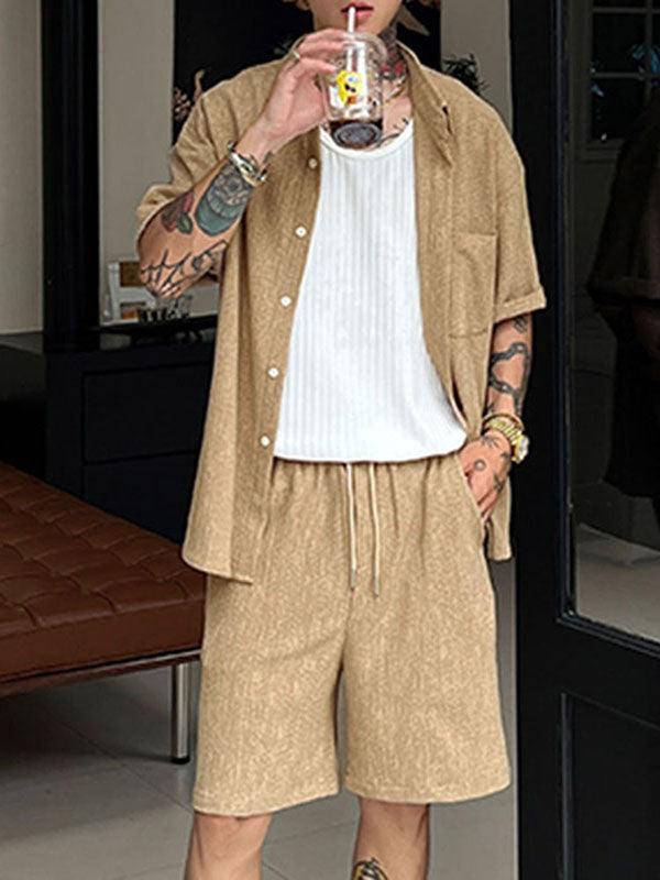 Mens Simple Textured Short Sleeve Two Pieces Outfit SKUL03662