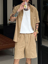 Mens Simple Textured Short Sleeve Two Pieces Outfit SKUL03662