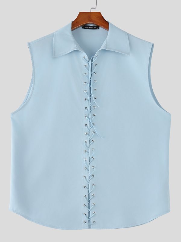 Men's Tie Drawstring Design Sleeveless Shirt SKUL57701