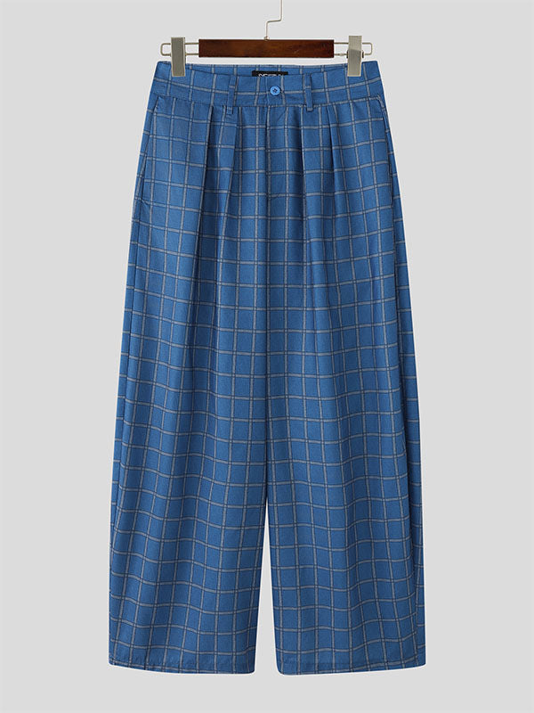 Men's Solid Color Plaid Wide Leg Pant SKUL22462