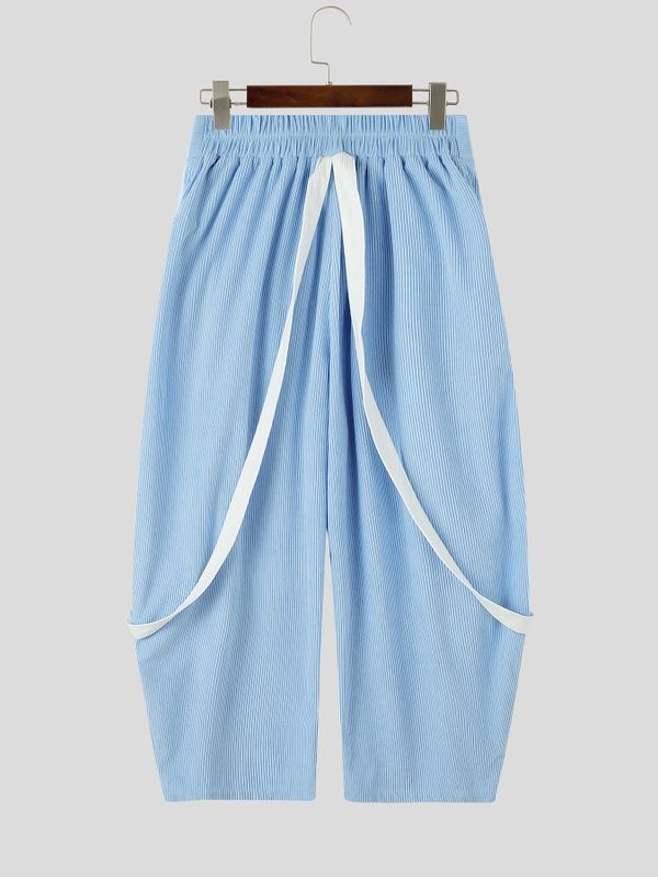 Men's Avant-Garde Deconstructed Stage Runway Suspender Ribbon Elastic Waist Baggy Pant SKUL85539