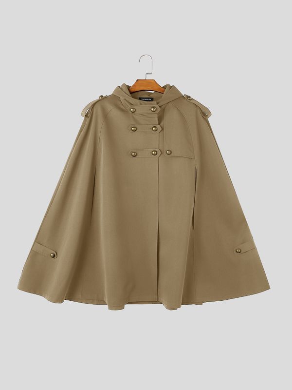 Men's Vintage Military Metallic Button Flap Epaulet Hooded Cape SKUL84579