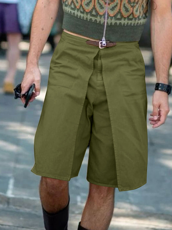 Mens Solid Color Layered Casual Short SKUL08487