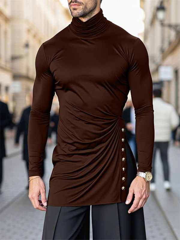 Men's Metal Button High Neck Long Sleeve T Shirt SKUL37662