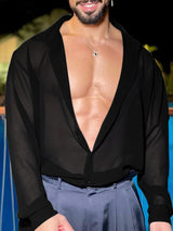 Mens Casual Sheer Mesh Long Sleeve Shirt SKUK99011