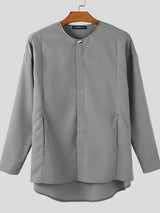 Men's Solid Color Pocket Long Sleeve Shirt SKUL38874