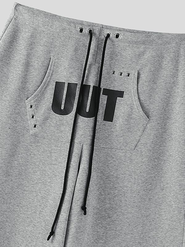 Men's Deconstructed Kangaroo Pocket Letter Print Wide Leg Pant SKUL36402