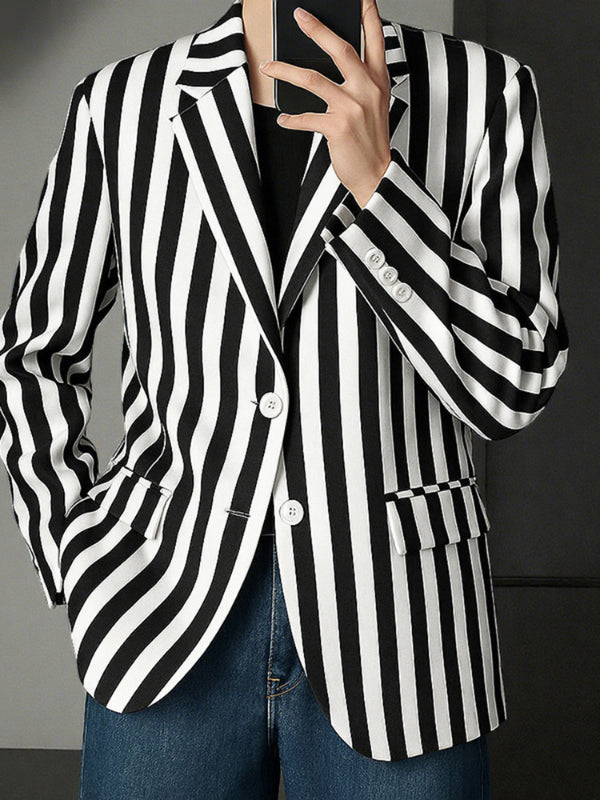 Men's Stripe Contrast Casual Long Sleeve Blazer SKUL29672