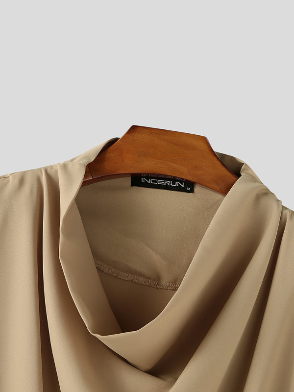 Mens Solid Color Draped Neck Casual T-Shirt SKUL13924