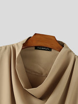 Mens Solid Color Draped Neck Casual T-Shirt SKUL13924