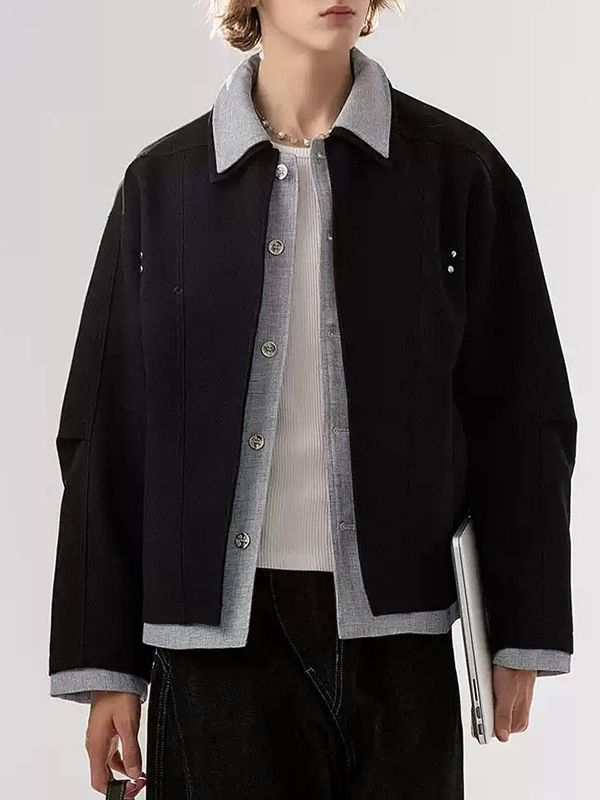 Men's Fake Two Piece Color Block Long Sleeve Jacket SKUL36468