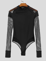 Mens Mesh Patchwork Sheer Long-Sleeve Bodysuit SKUK84402