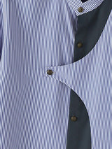 Men's Avant-Garde Asymmetrical Curved Contrast Placket Pinstripe Shirt SKUL64198