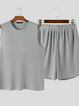 Men's Minimalist Textured Casual Two Pieces Outfit SKUL45251