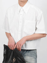 Mens Solid Color Cropped Short Sleeve Shirt SKUL06491