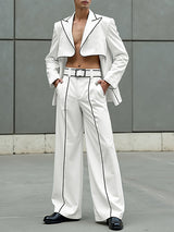 Men's Colorblock Piped Cropped Casual Two Pieces Outfit SKUL23726