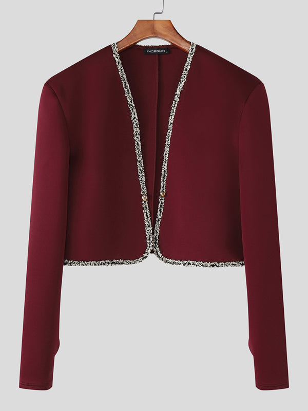 Men's Webbing Patchwork Cropped Long Sleeve Jacket SKUL25789