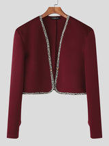 Men's Webbing Patchwork Cropped Long Sleeve Jacket SKUL25789