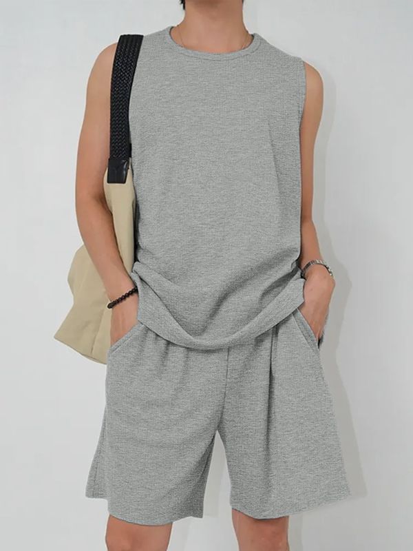 Men's Minimalist Textured Casual Two Pieces Outfit SKUL45251