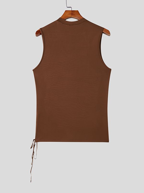 Men's Sheer Mesh Patchwork Side Tie Tank SKUL48619