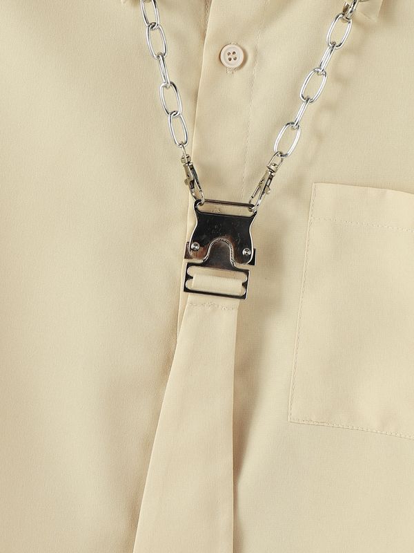 Men's Deconstructed Metal Buckle Tie Long Sleeve Shirt SKUL42420