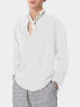 Mens Solid Texture Notched Neck Shirt SKUK11249