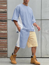 Men's Striped Color Block Two Pieces Outfit SKUL56687
