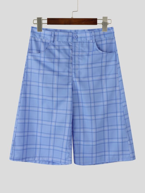 Men's Avant-Garde Plaid Wide-Leg Culotte Short SKUL60802