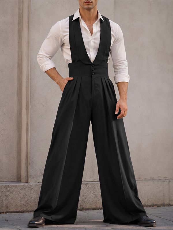 Men's Vintage Elegant High Waist Wide Leg Jumpsuit SKUL75524