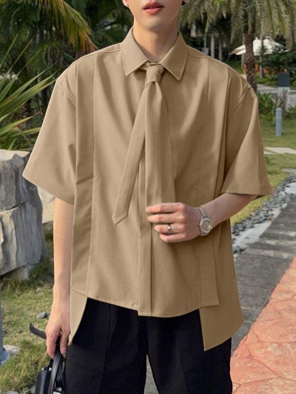 Men's Irregular Hem Short Sleeve Shirt SKUL30471