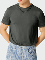 Mens Solid Rib-Knit Short Sleeve T-Shirt SKUK11603