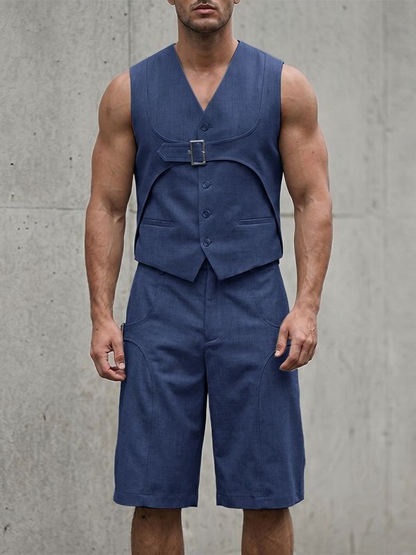 Men's Avant-Garde Deconstructed Buckled Two Pieces Outfit SKUL66877