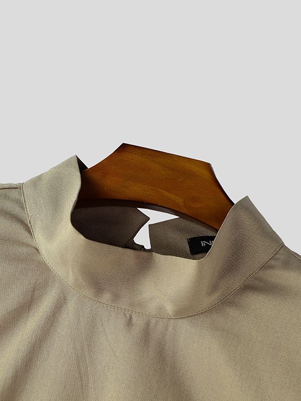 Men's Back Tie Ruched Half High Neck Tank SKUL48642