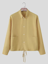 Men's Solid Color Drawstring Long Sleeve Shirt SKUL39794