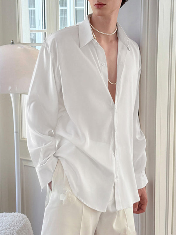 Men's Back Sheer Mesh Patchwork Long Sleeve Shirt SKUL27369