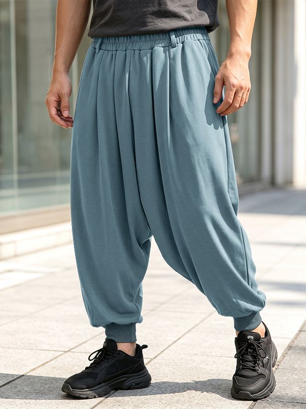 Men's Avant-Garde Darkwear City Walk Loose Baggy Cuffed Hem Drape Pant SKUL85505